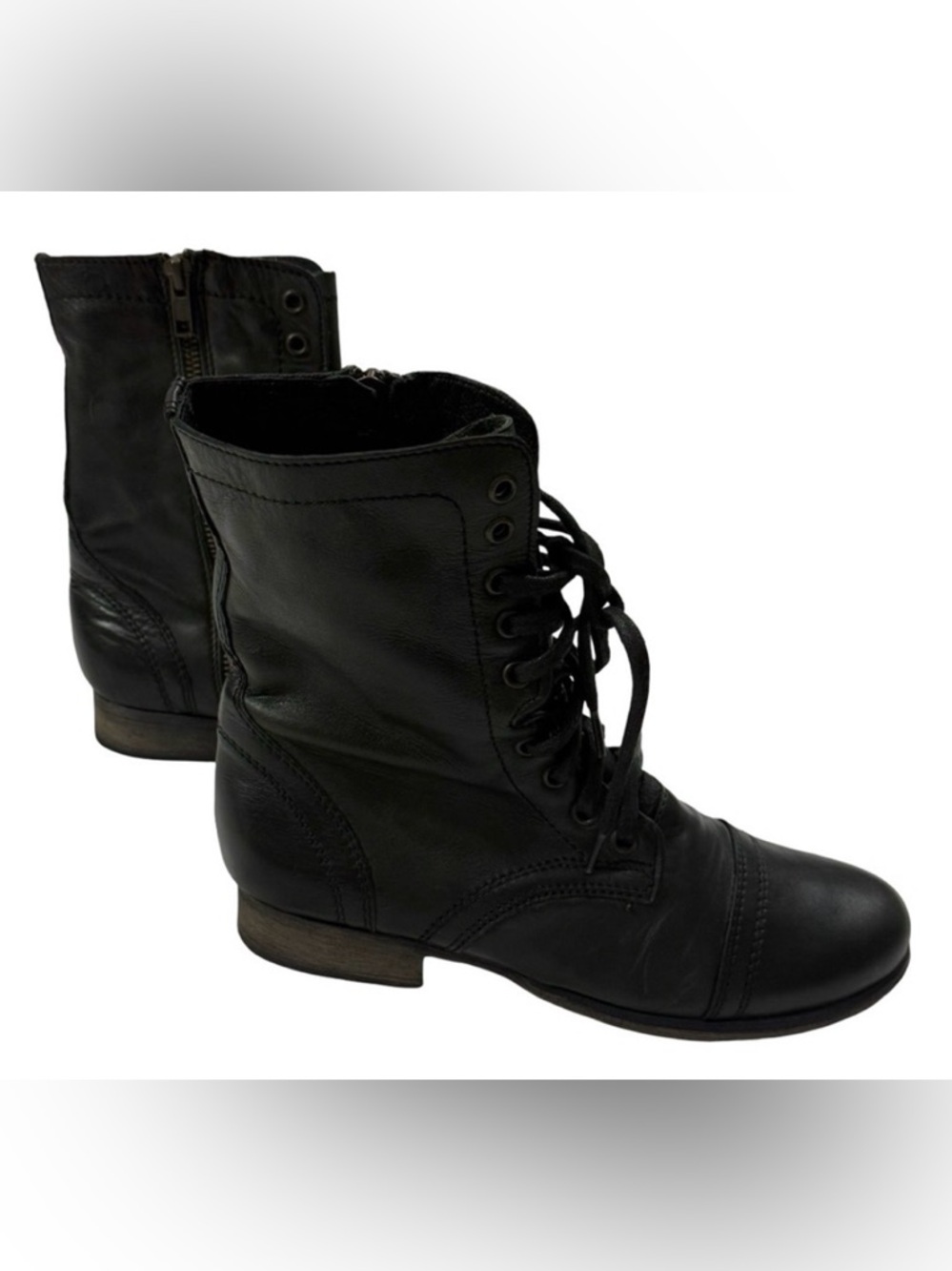 Steve Madden Troopa Black Leather Lace Up Combat Boots Womens Sz6.5 Metal Punk